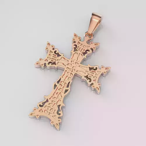Cross ornate gold pendant 3D print model