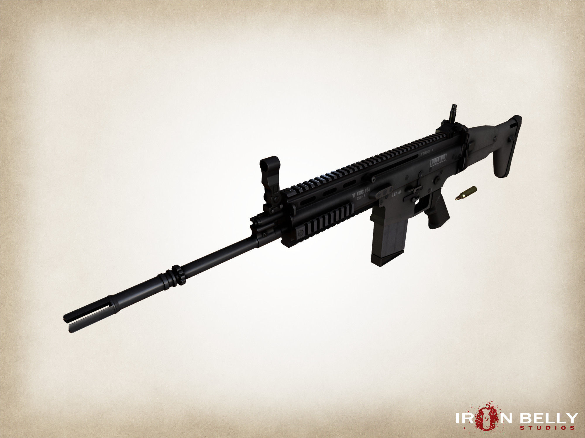 AAA FPS SCAR Assault Rifle  Low-poly 3D model_4