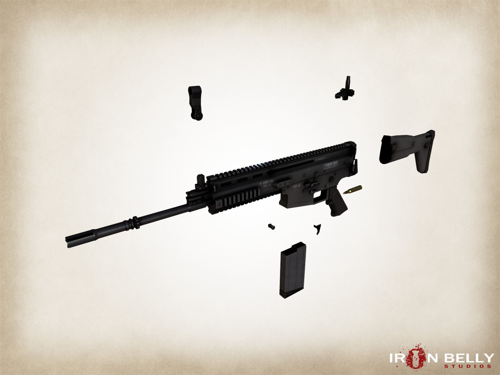 AAA FPS SCAR Assault Rifle  Low-poly 3D model_7