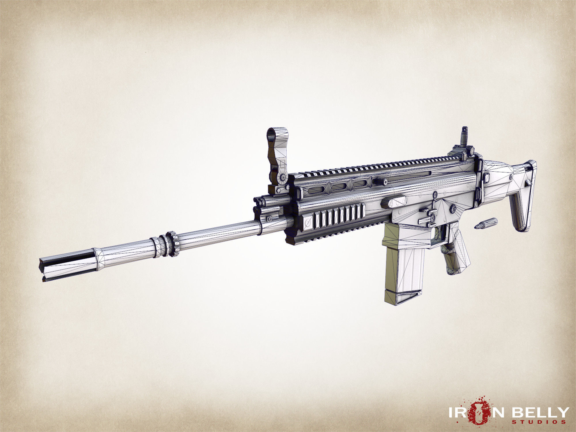 AAA FPS SCAR Assault Rifle  Low-poly 3D model_6