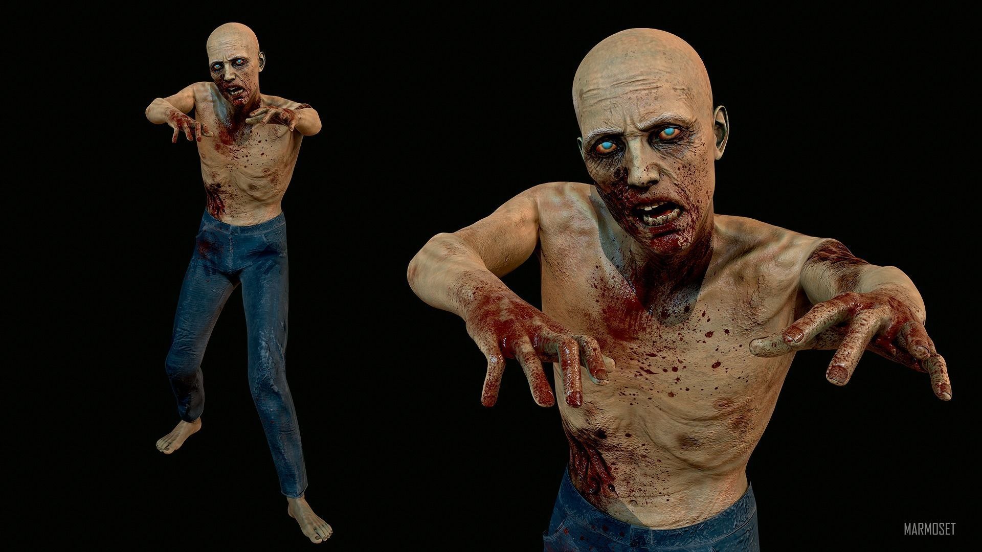 Old Zombie  Low-poly 3D model_4