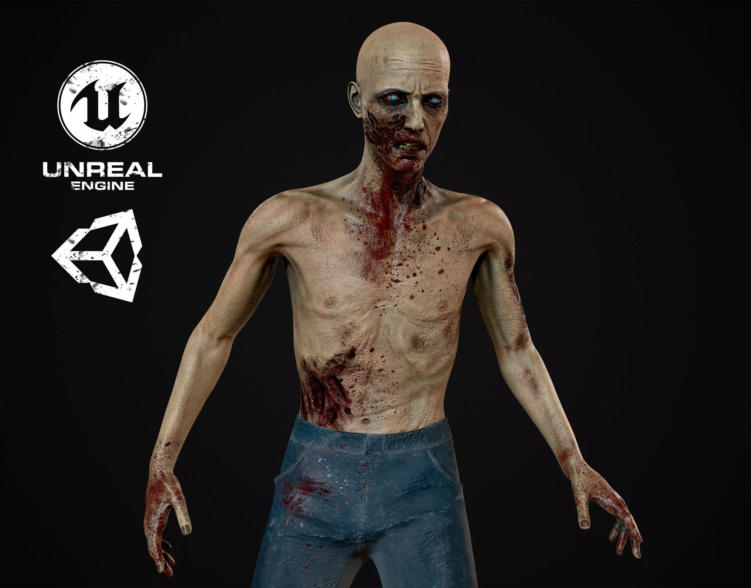 Old Zombie  Low-poly 3D model_0