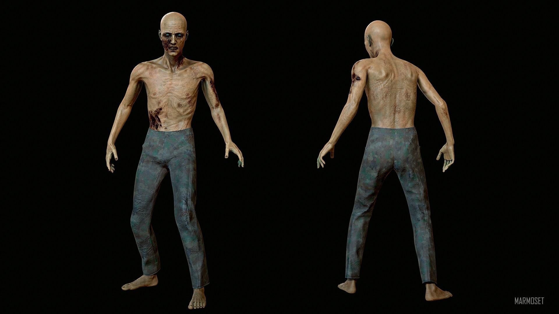 Old Zombie  Low-poly 3D model_5