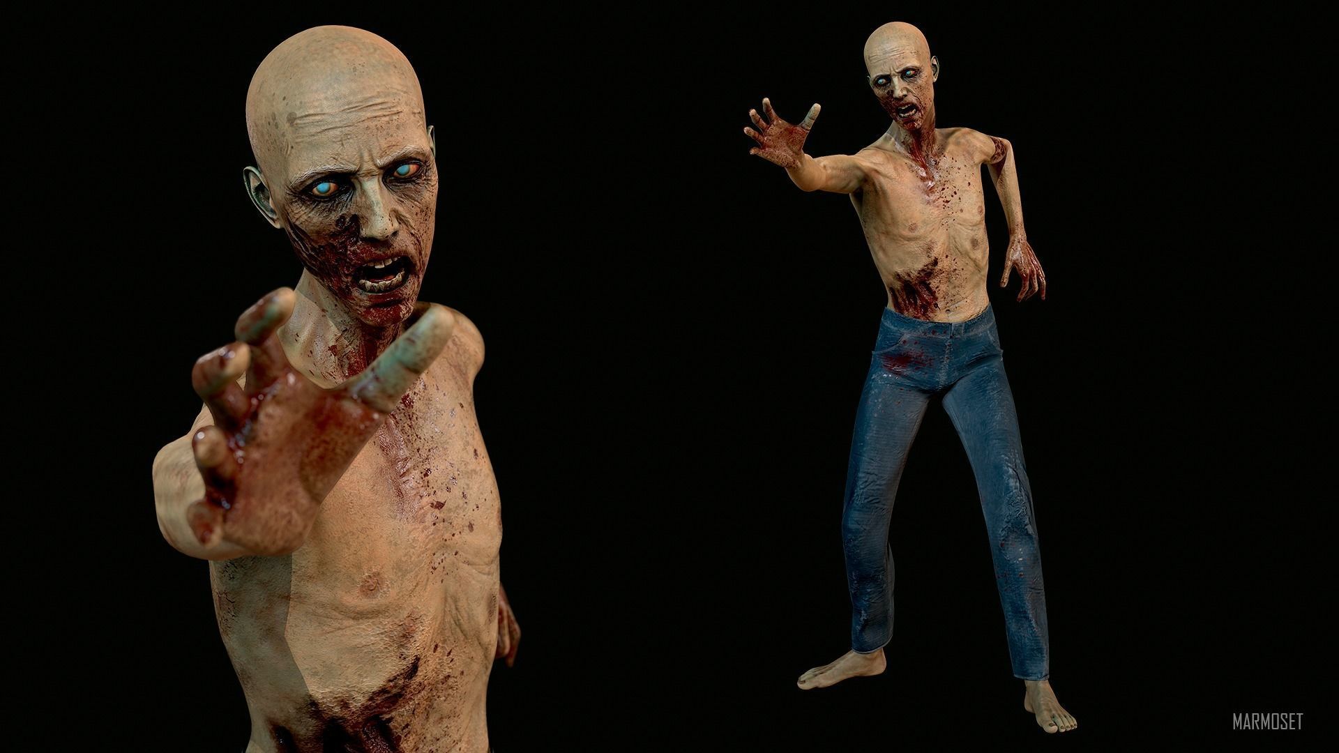 Old Zombie  Low-poly 3D model_2
