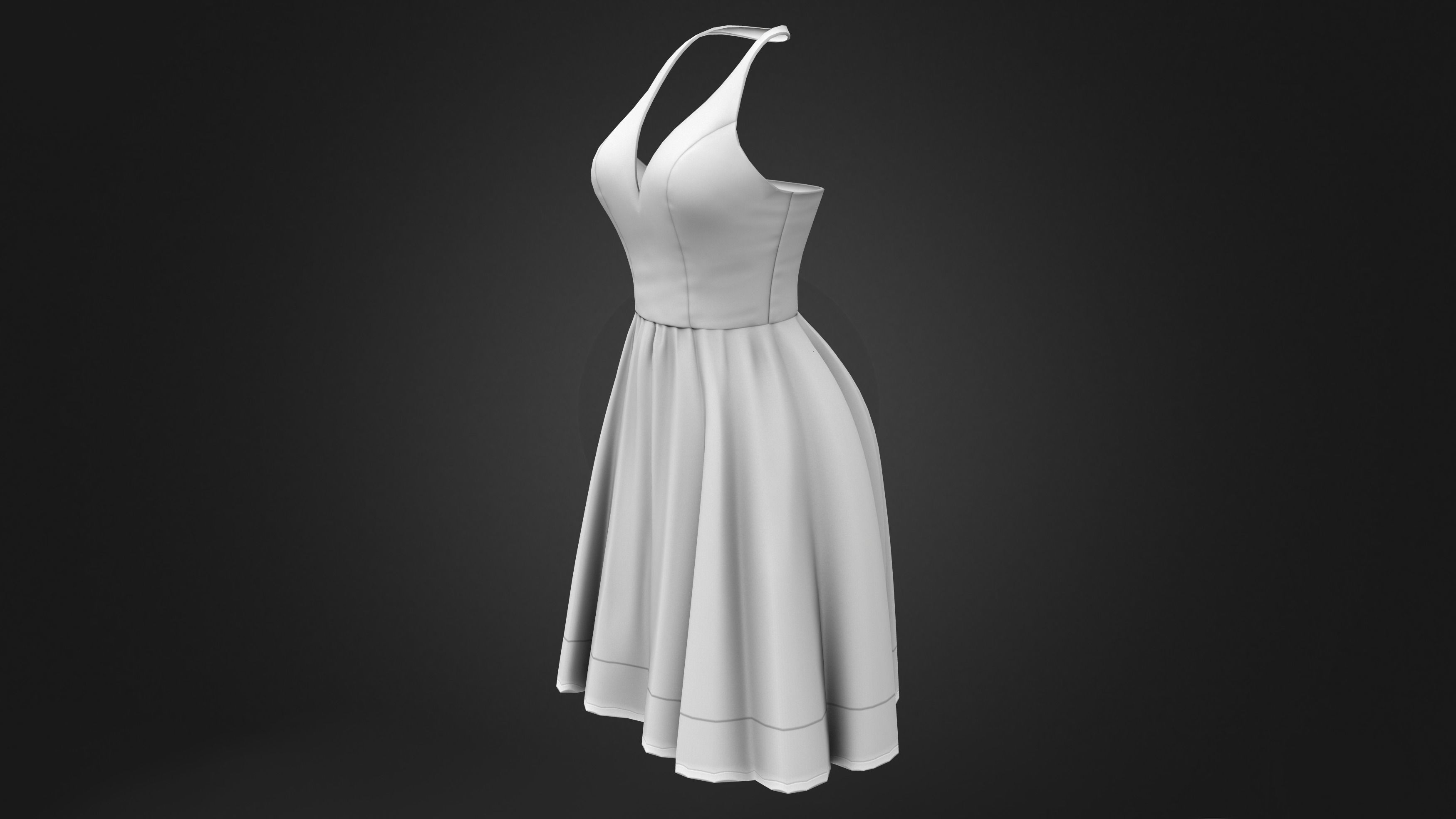 Blue Sleeveless Open Back Halter Neck Party Skirt Dress Low-poly 3D model_8