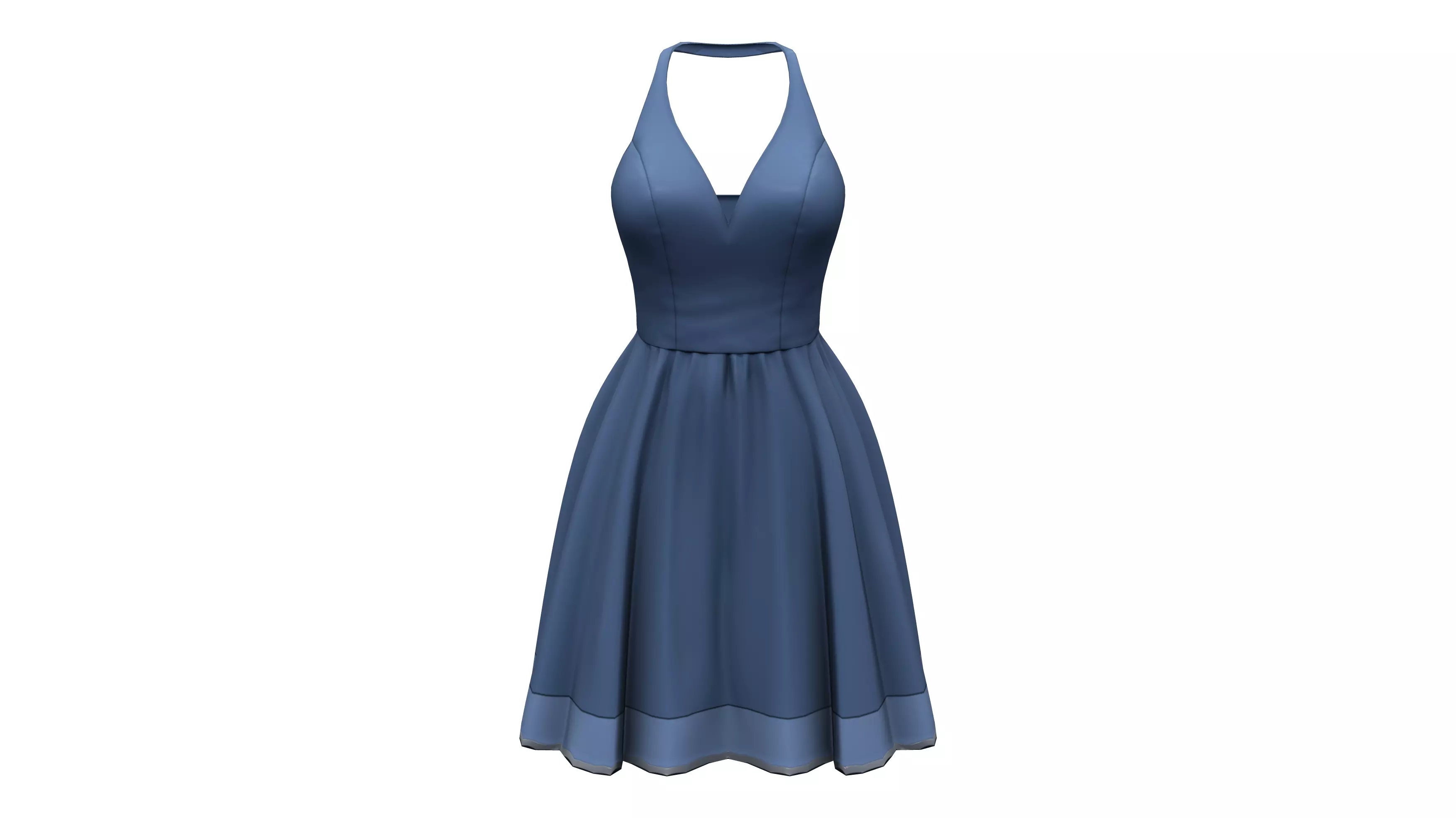 Blue Sleeveless Open Back Halter Neck Party Skirt Dress Low-poly 3D model_0