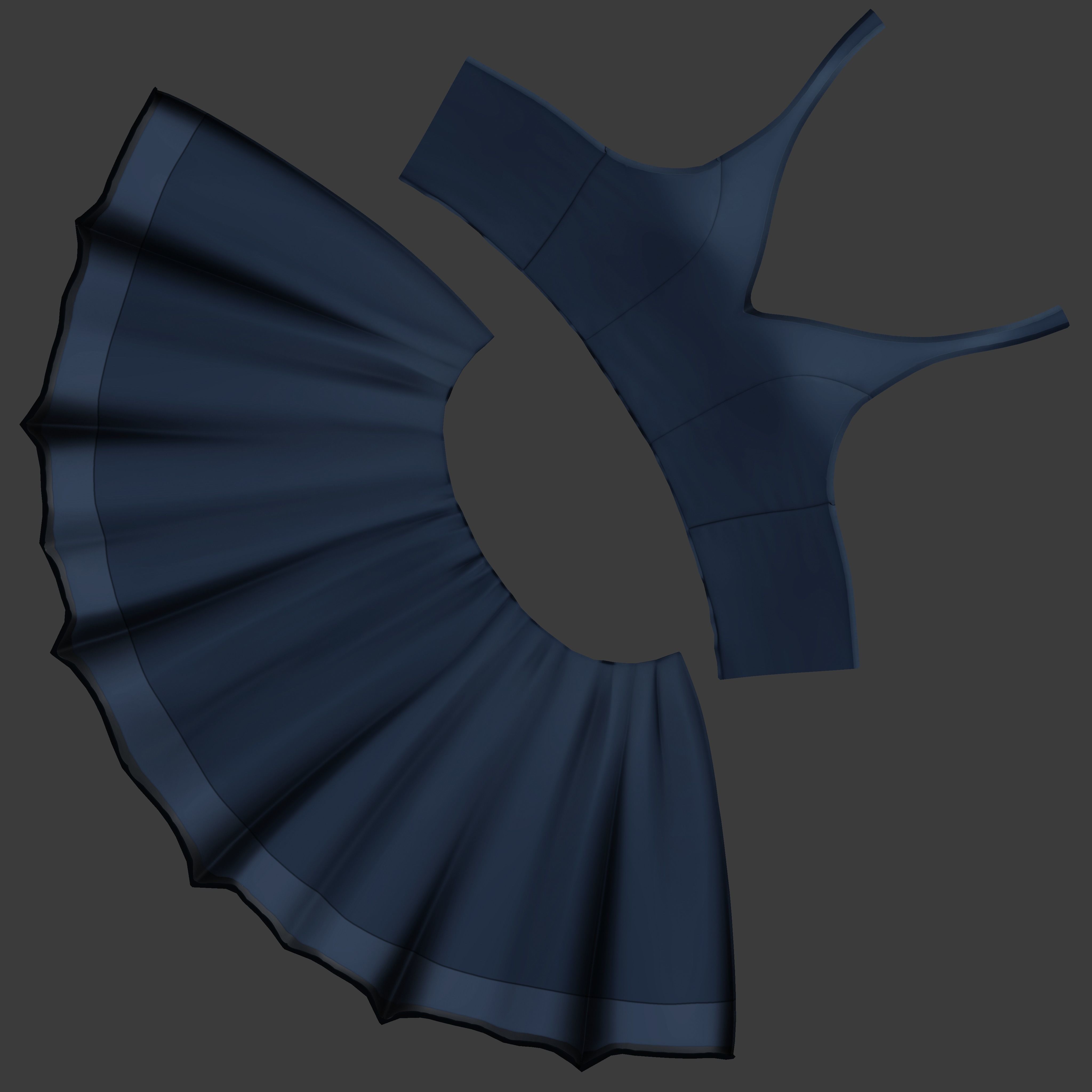 Blue Sleeveless Open Back Halter Neck Party Skirt Dress Low-poly 3D model_9