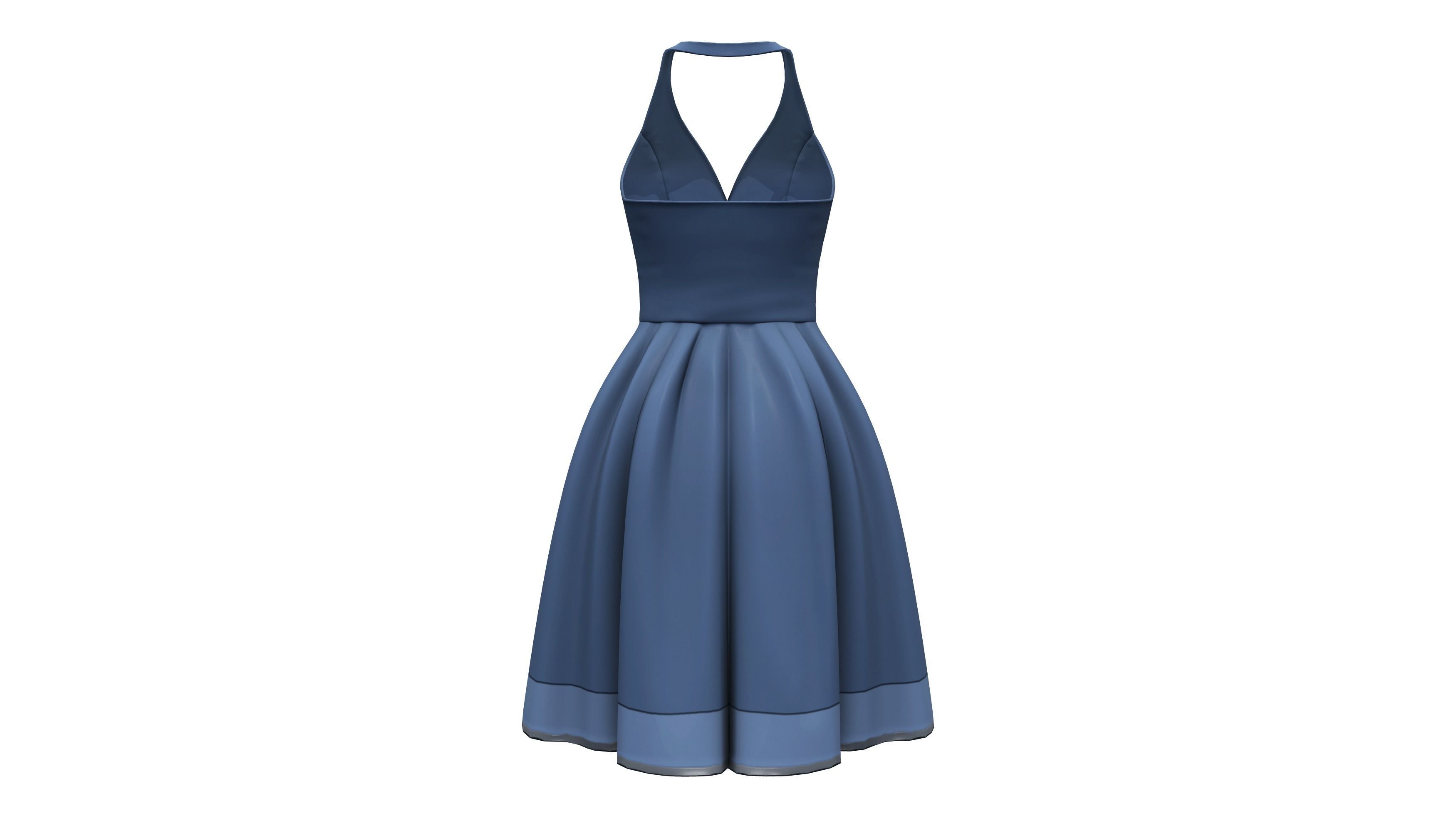 Blue Sleeveless Open Back Halter Neck Party Skirt Dress Low-poly 3D model_4