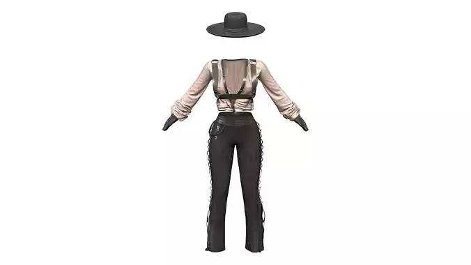 Decorated Pants Top Hat Gloves Punk Outfit