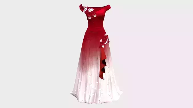 Tulle Style Flowers Decorated Red Carpet Dress Gown