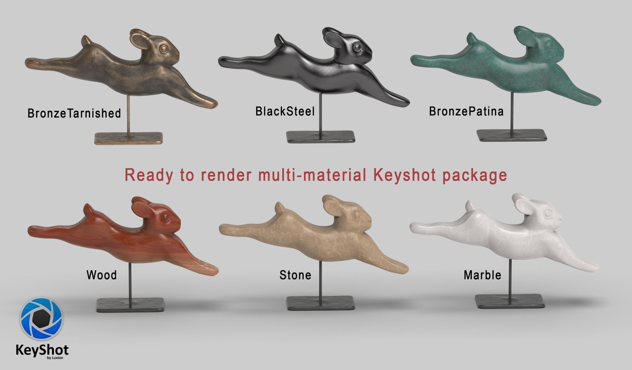 Rabbit lapin modern sculpture with 6 materials Low-poly 3D model_3