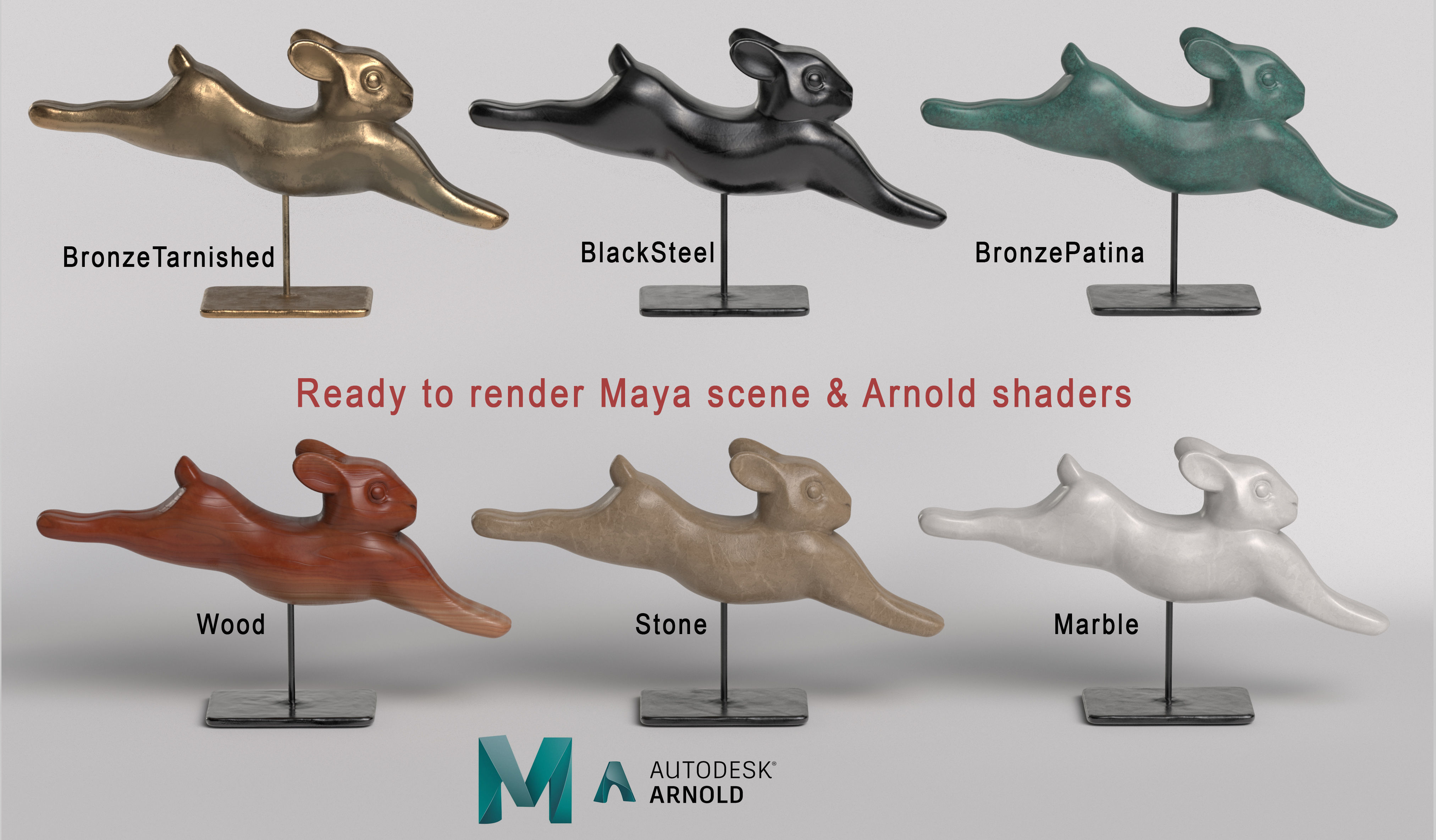 Rabbit lapin modern sculpture with 6 materials Low-poly 3D model_4