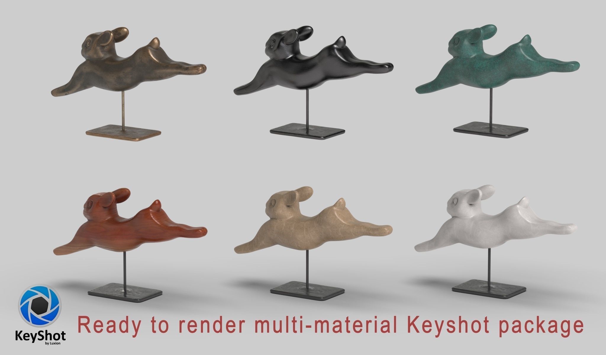 Rabbit lapin modern sculpture with 6 materials Low-poly 3D model_15