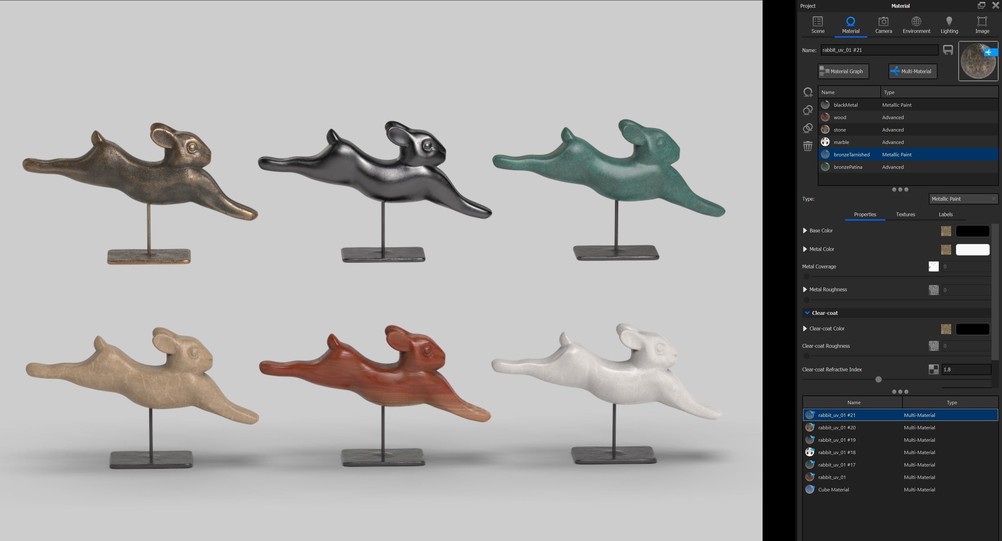 Rabbit lapin modern sculpture with 6 materials Low-poly 3D model_20