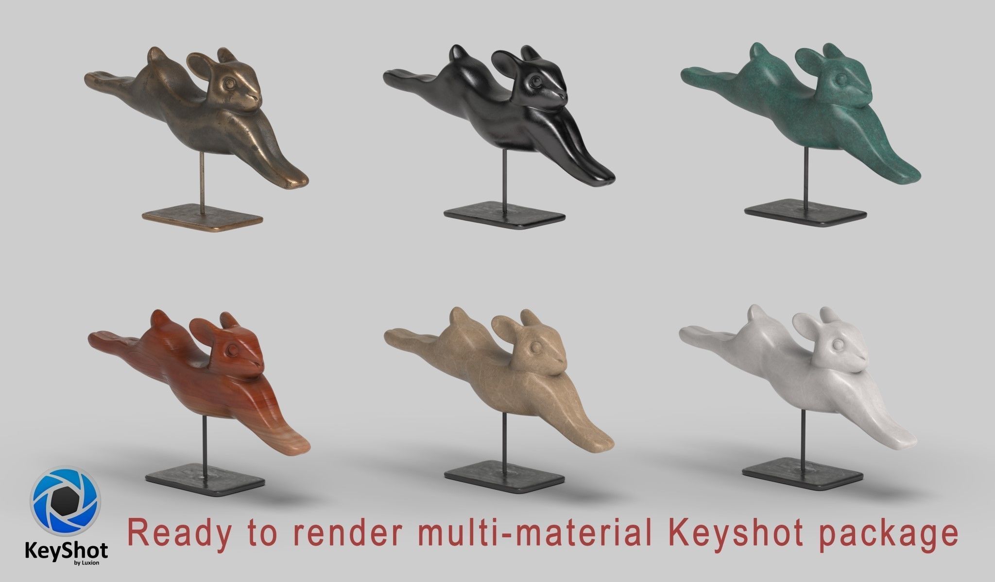 Rabbit lapin modern sculpture with 6 materials Low-poly 3D model_14