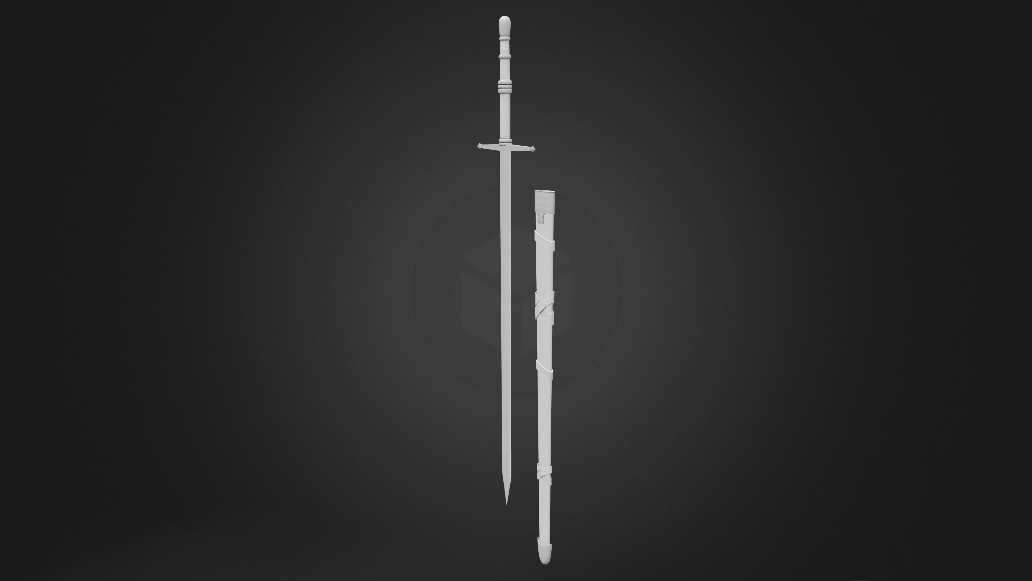 Medieval Long Knight Back Hung Sword With Scabbard Low-poly 3D model_7