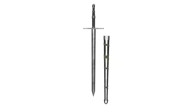 Medieval Long Knight Back Hung Sword With Scabbard Low-poly 3D model