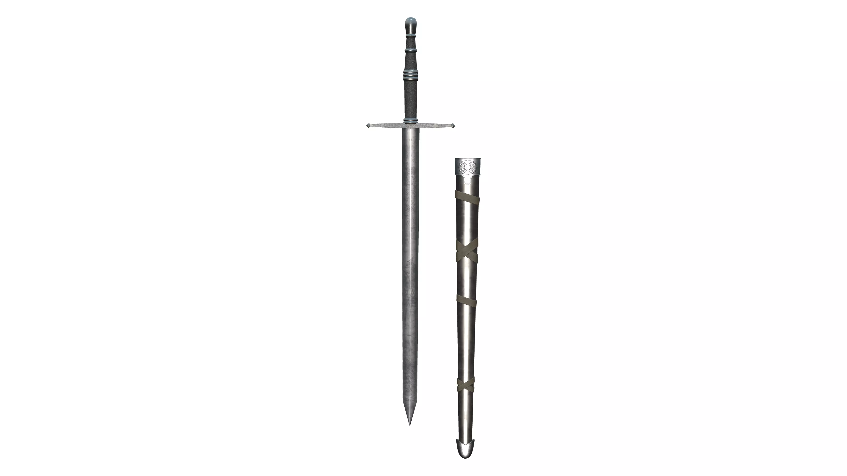 Medieval Long Knight Back Hung Sword With Scabbard Low-poly 3D model_0