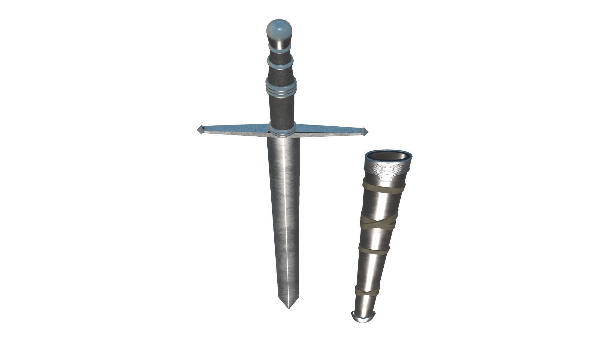 Medieval Long Knight Back Hung Sword With Scabbard Low-poly 3D model_2