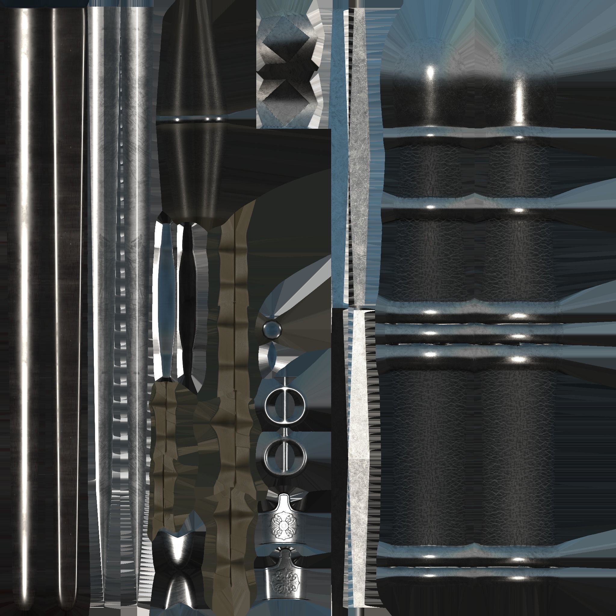 Medieval Long Knight Back Hung Sword With Scabbard Low-poly 3D model_8