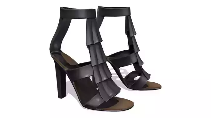 Black High Heel Fashion Ankle Strap Shoes  With Fringes