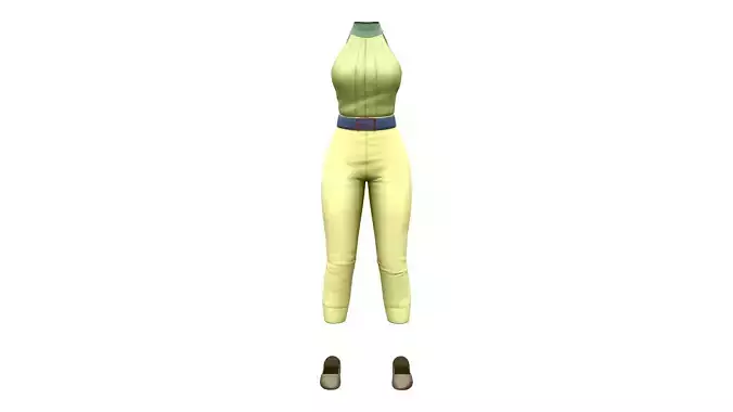 Lime Retro Casual Outfit Pants Top Shoes