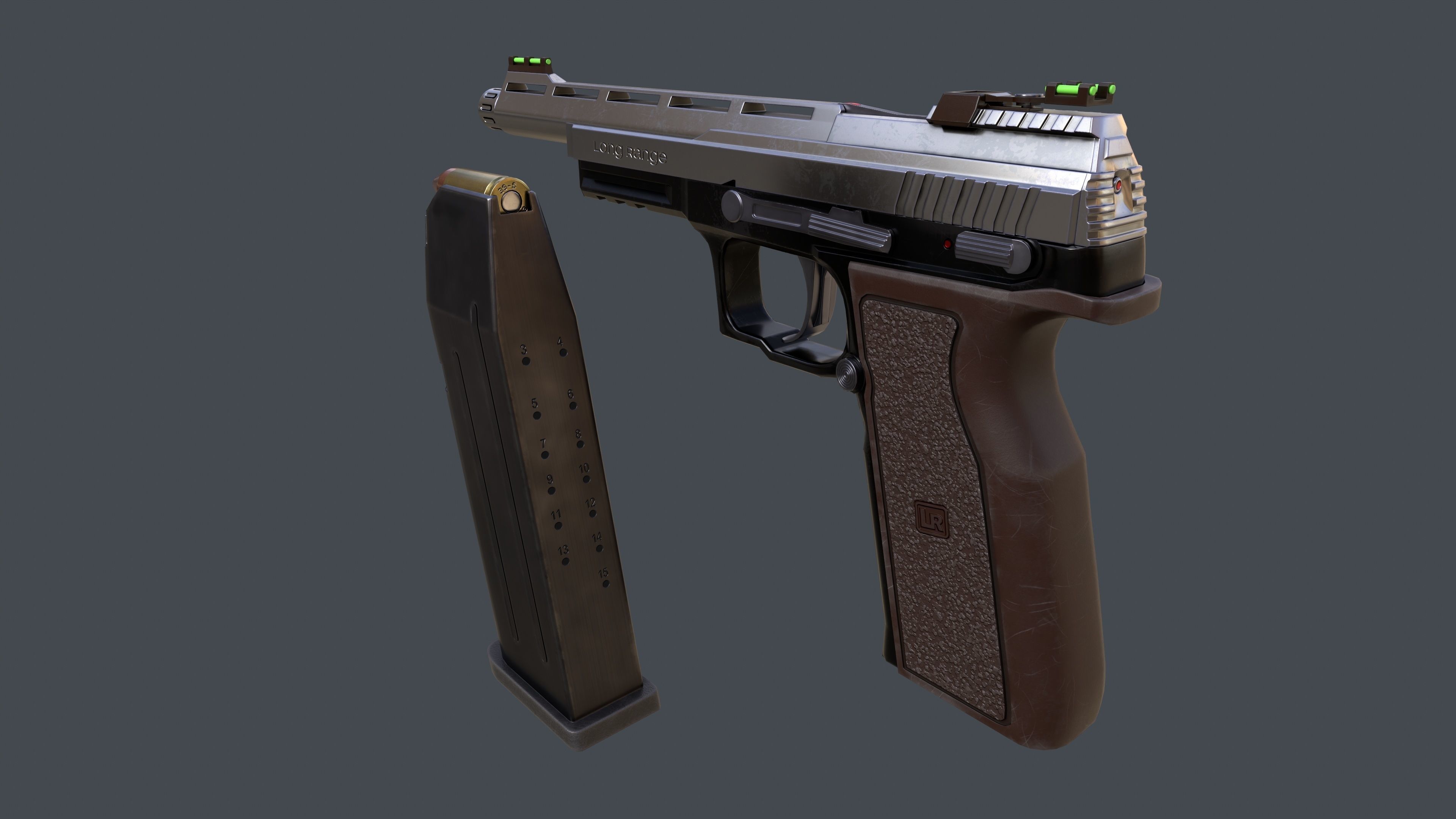 Pistol Long Range and Holster Low-poly 3D model_18