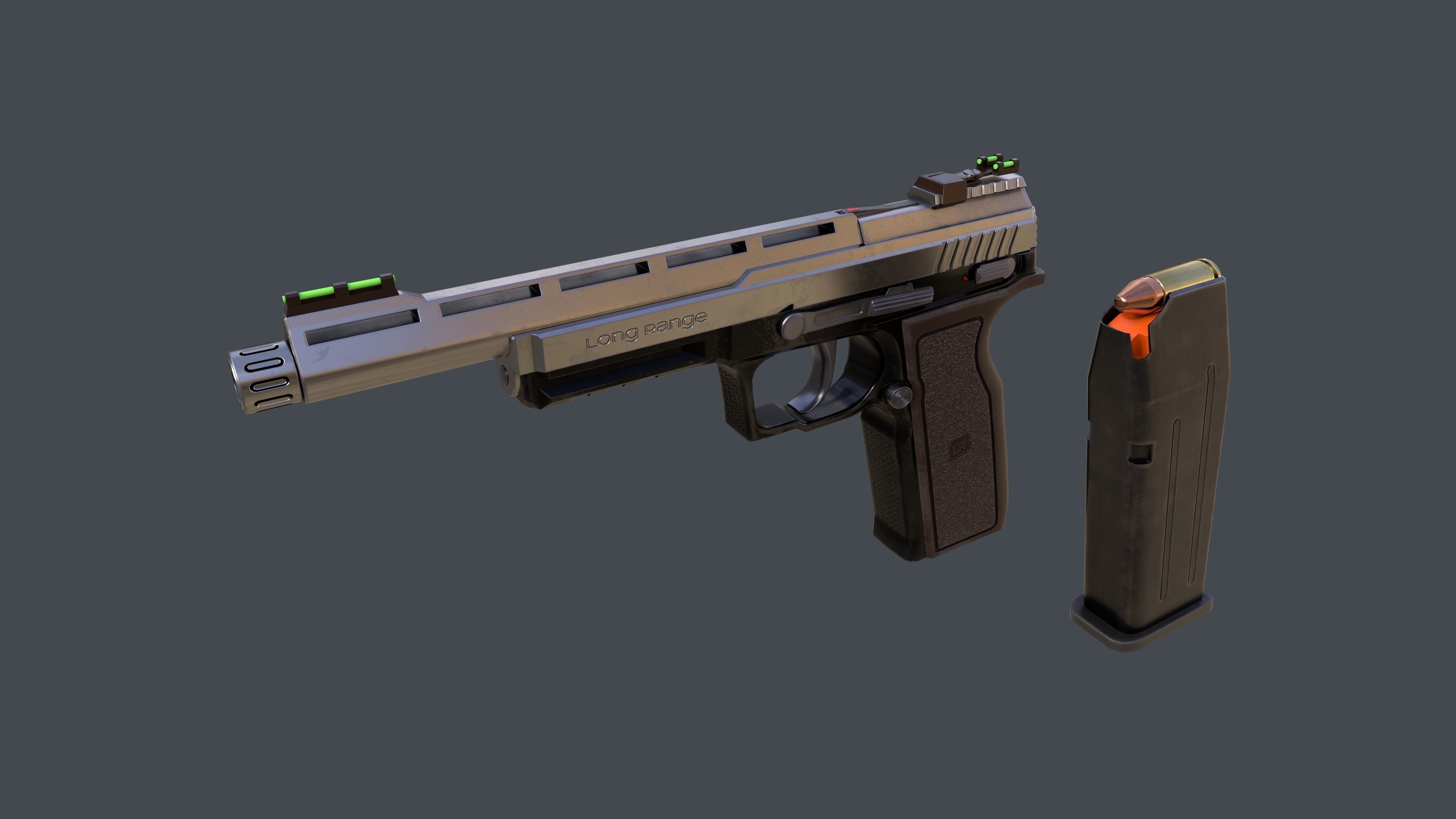 Pistol Long Range and Holster Low-poly 3D model_17