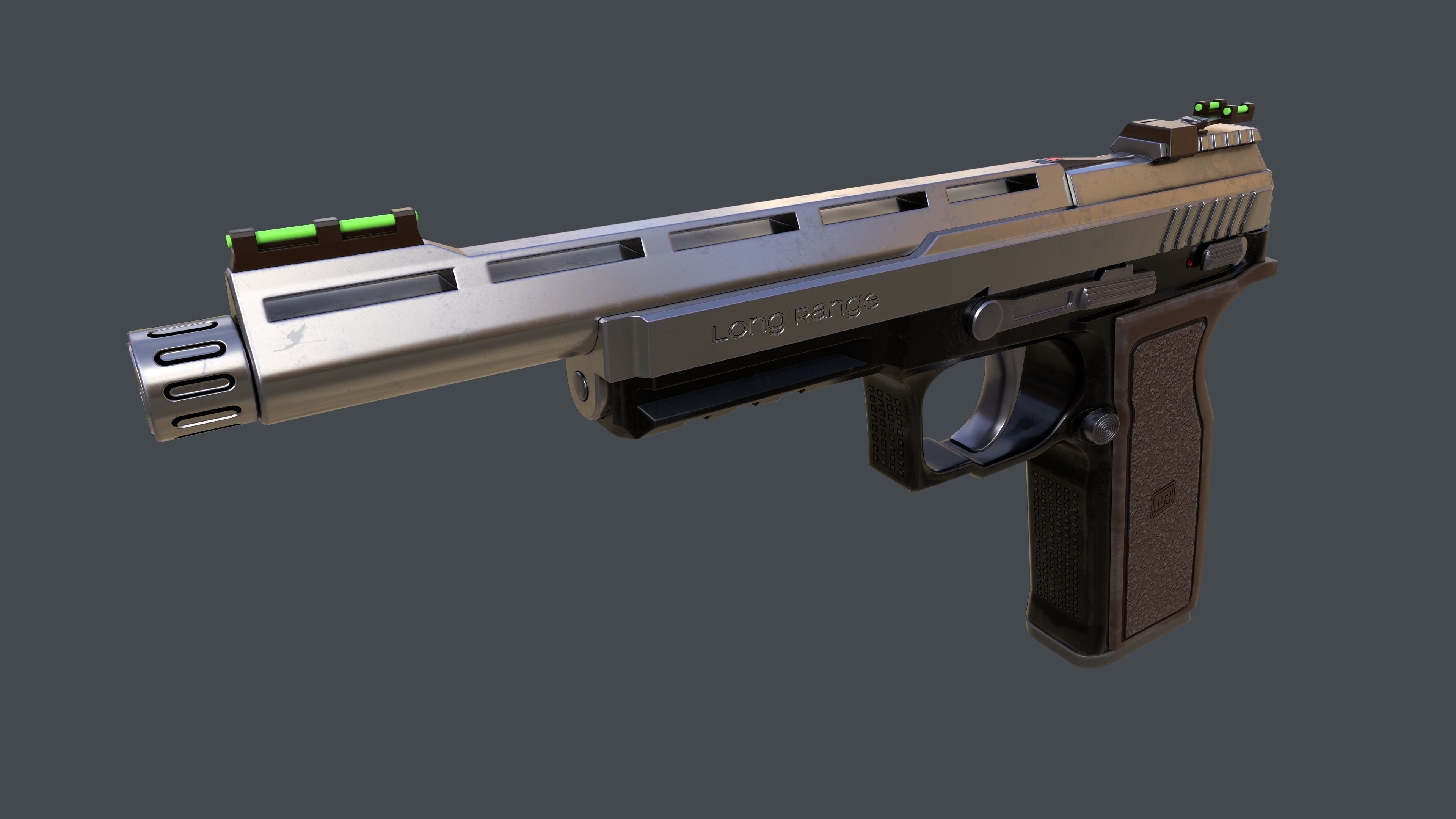 Pistol Long Range and Holster Low-poly 3D model_5