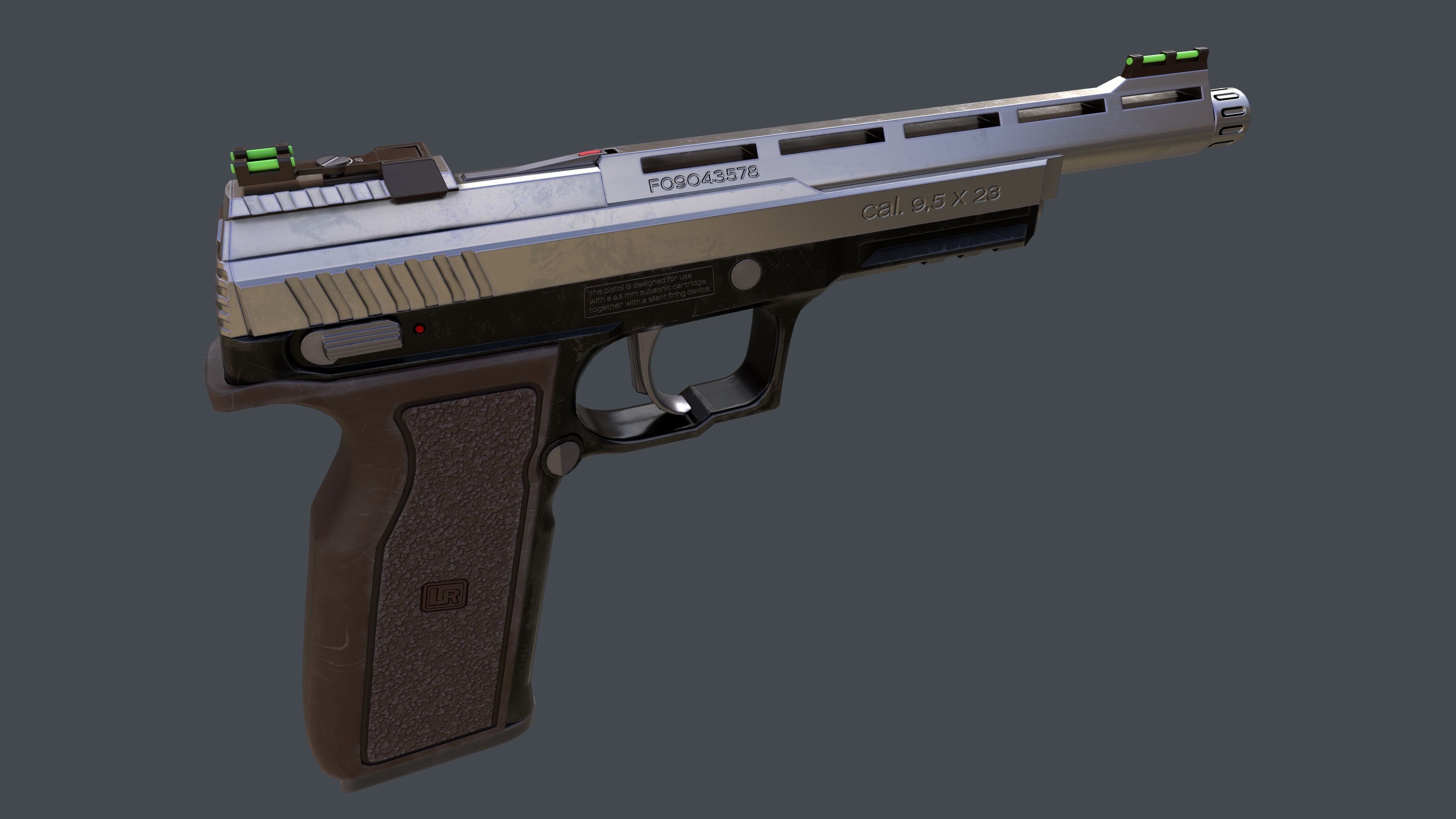 Pistol Long Range and Holster Low-poly 3D model_9