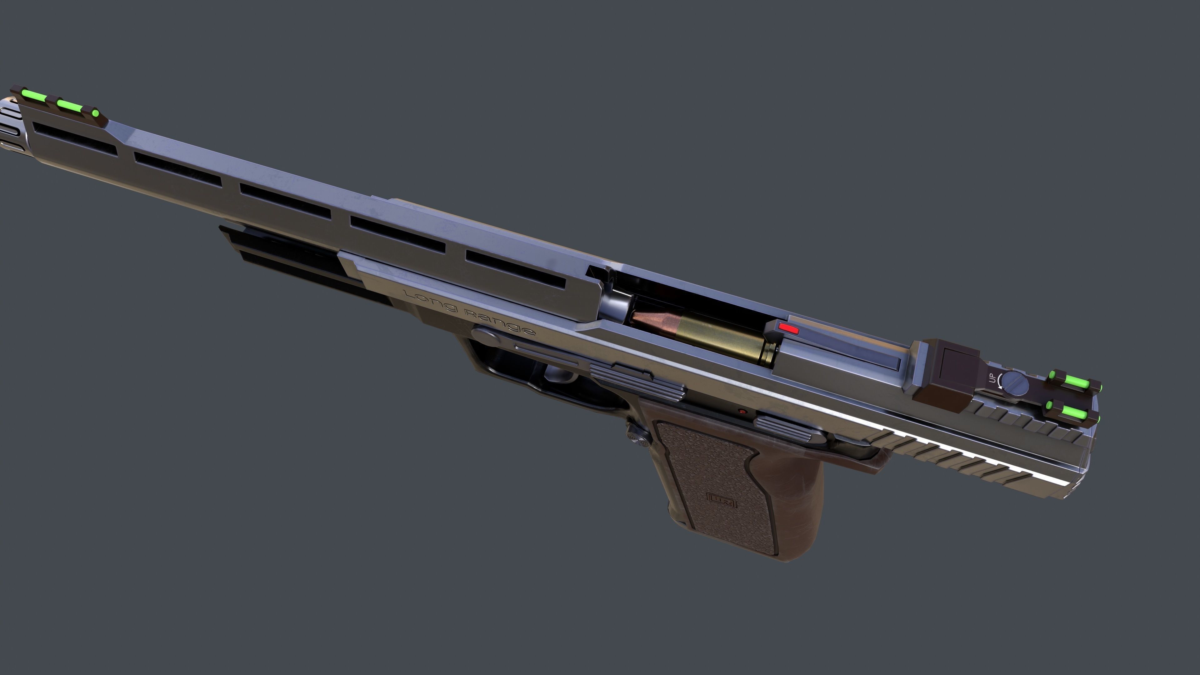 Pistol Long Range and Holster Low-poly 3D model_15