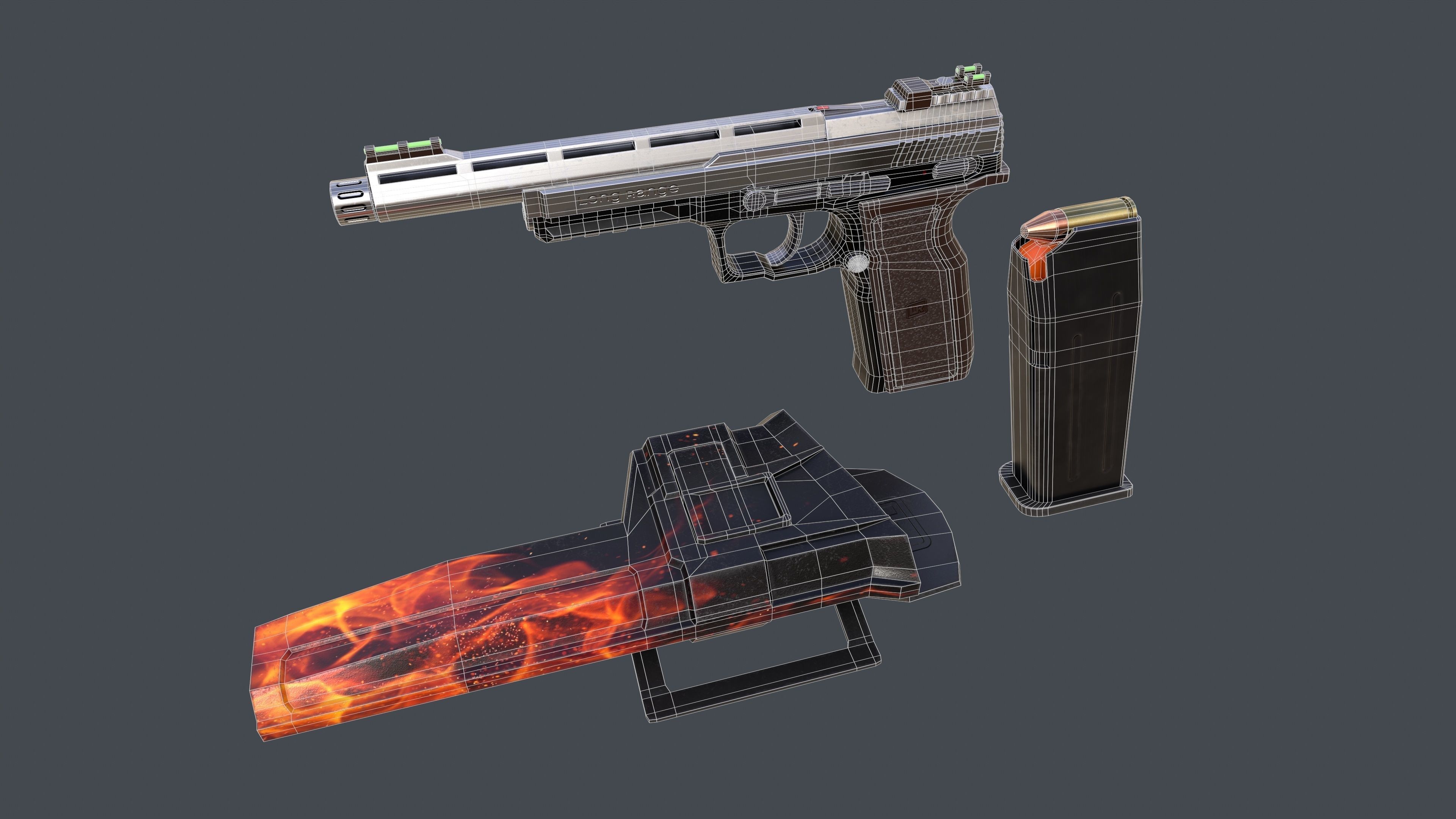 Pistol Long Range and Holster Low-poly 3D model_23