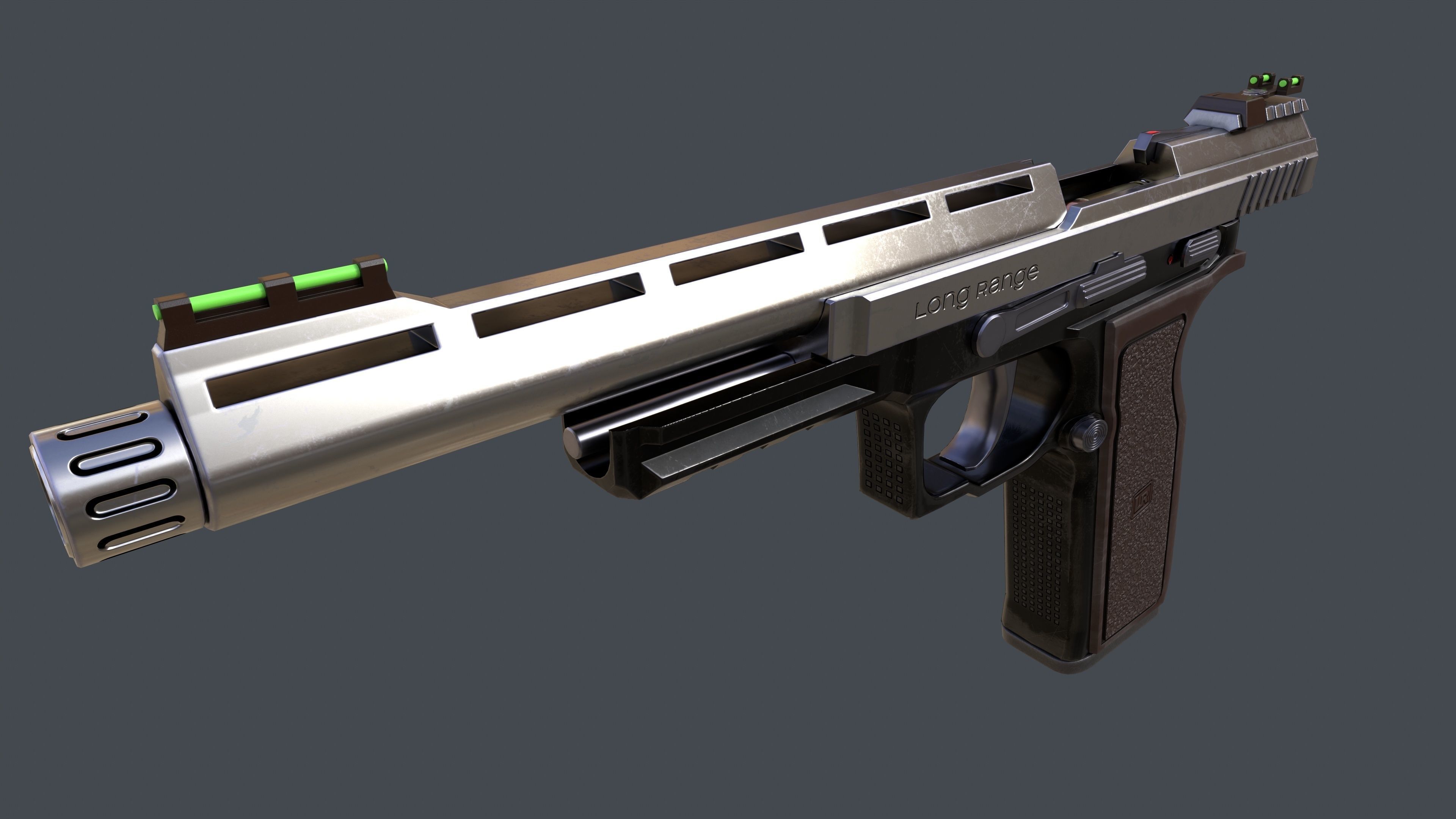 Pistol Long Range and Holster Low-poly 3D model_16