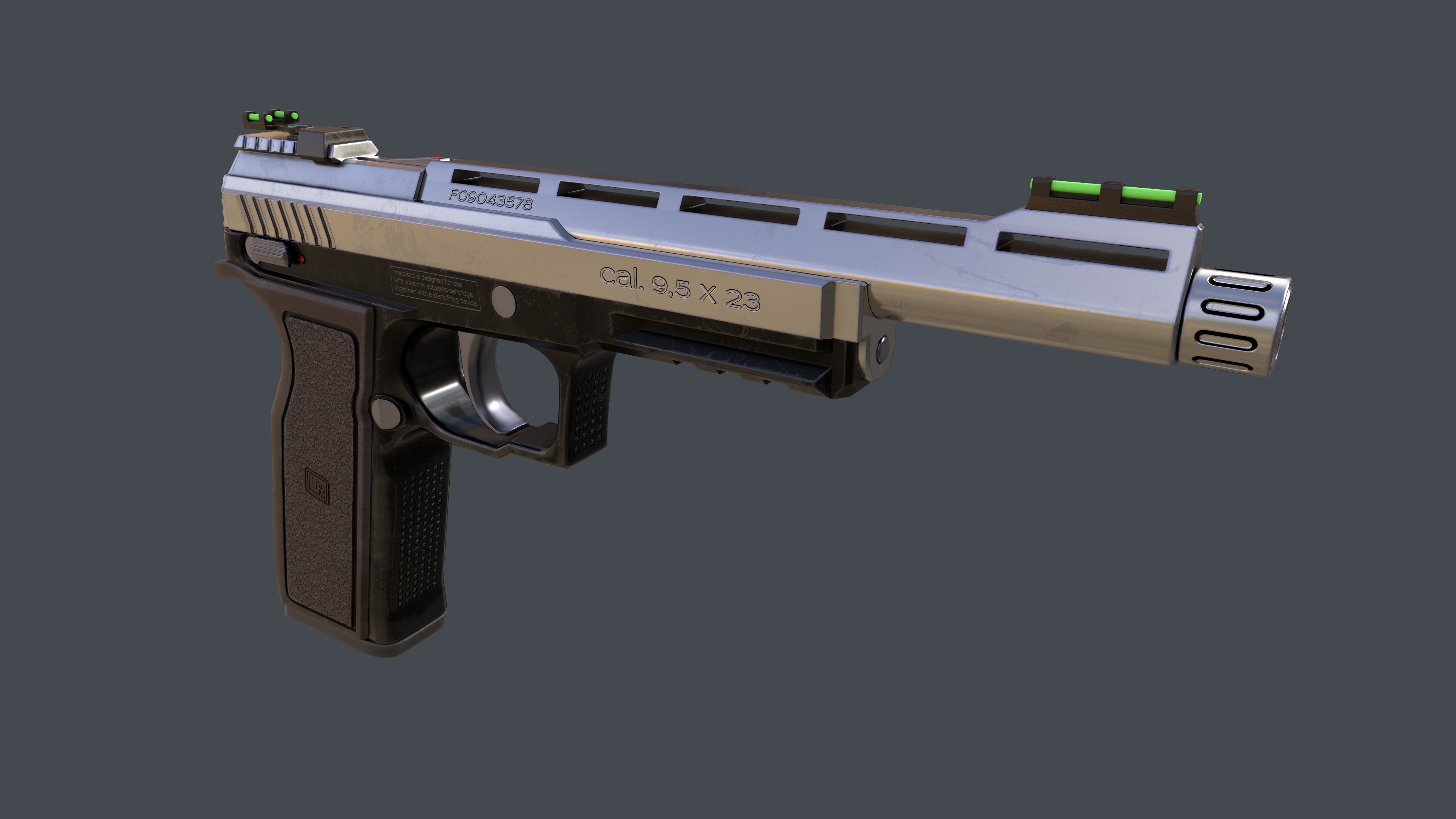 Pistol Long Range and Holster Low-poly 3D model_8