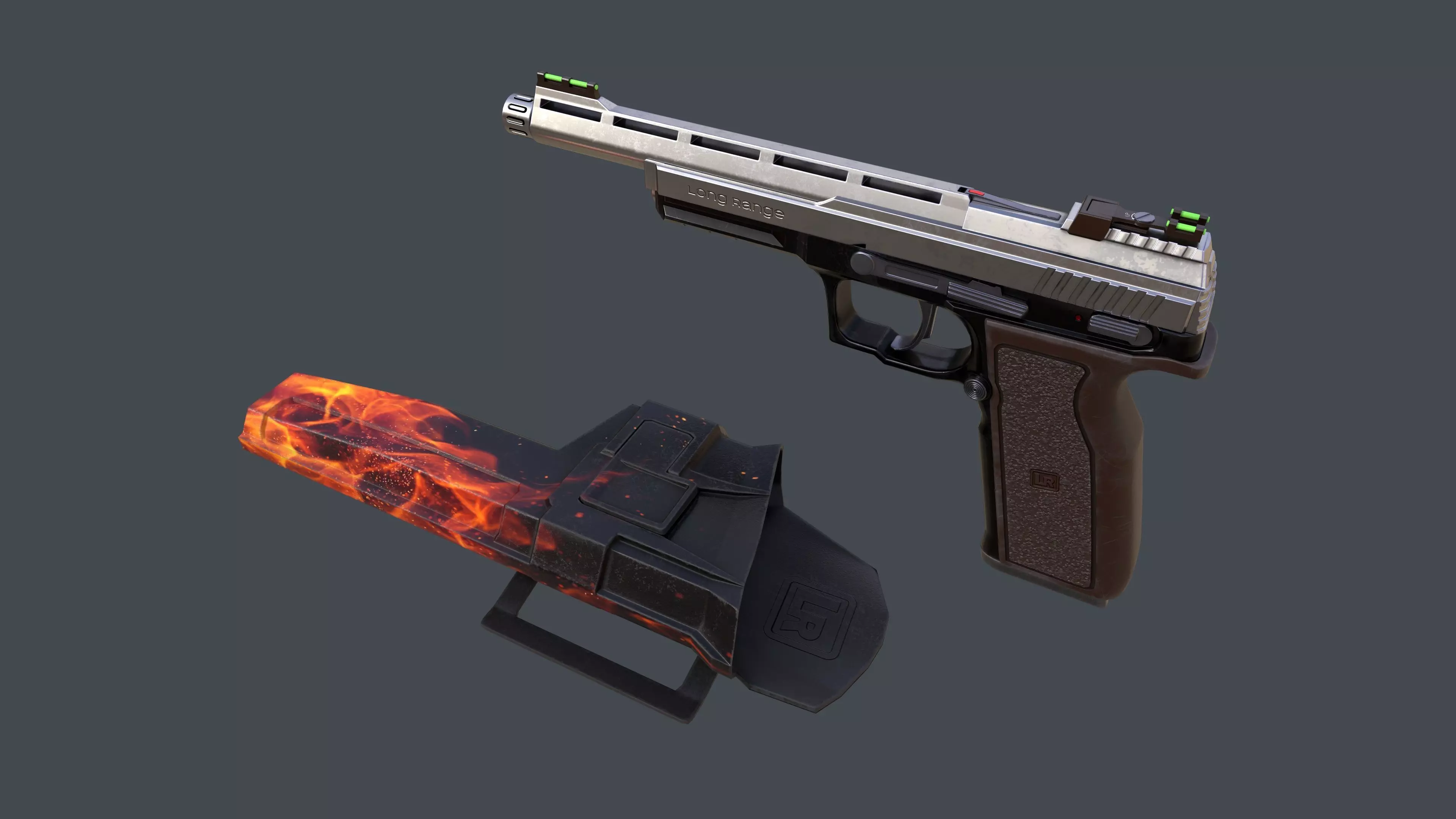 Pistol Long Range and Holster Low-poly 3D model_0