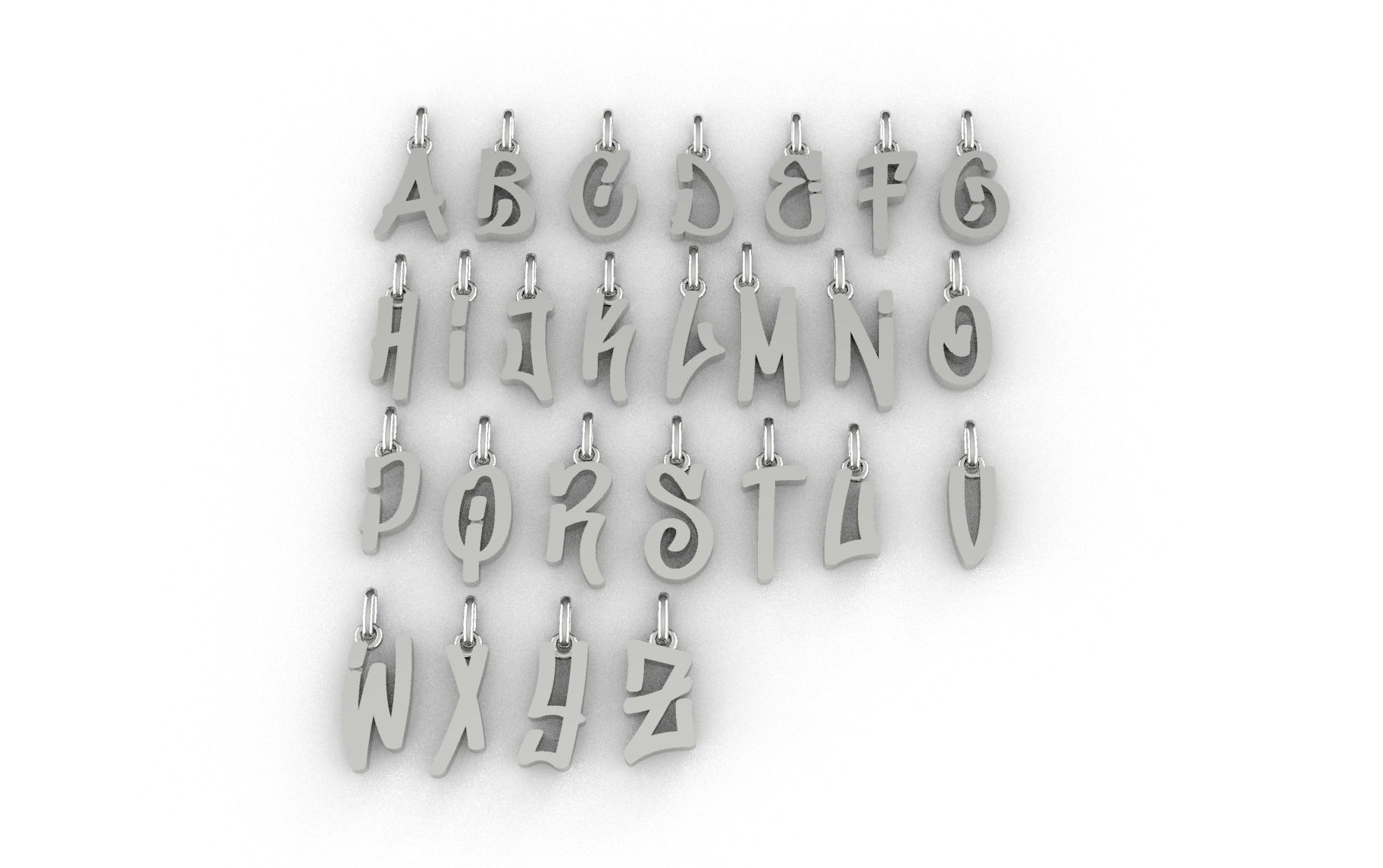 Graffiti Initial Pendants Charms 3D model_1