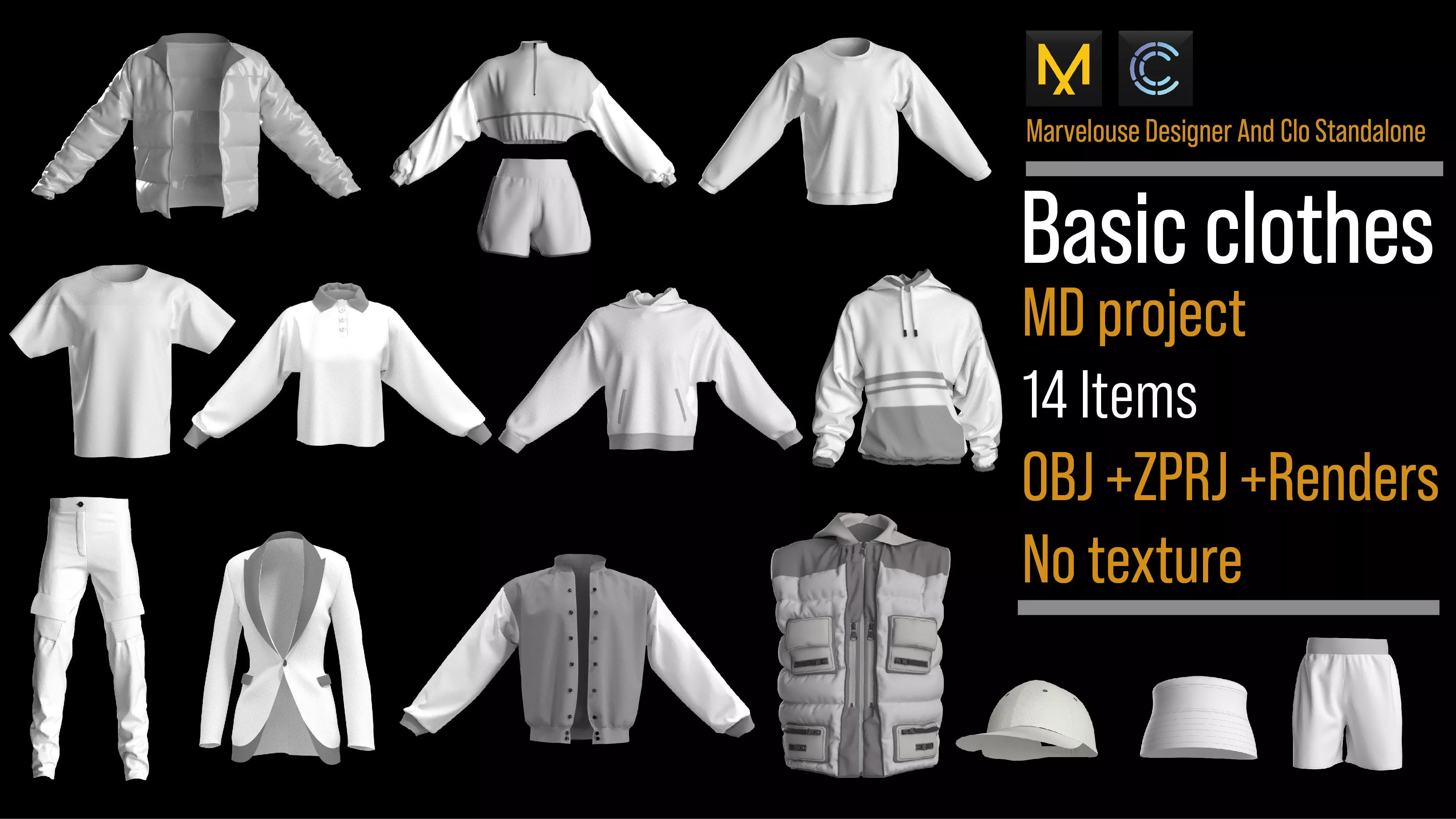 3D clothes package hoodie puffer shirt pant short jacket coat 3D model