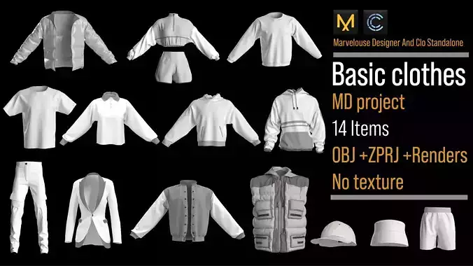 3D clothes package  hoodie  puffer shirt  pant short jacket coat 3D model