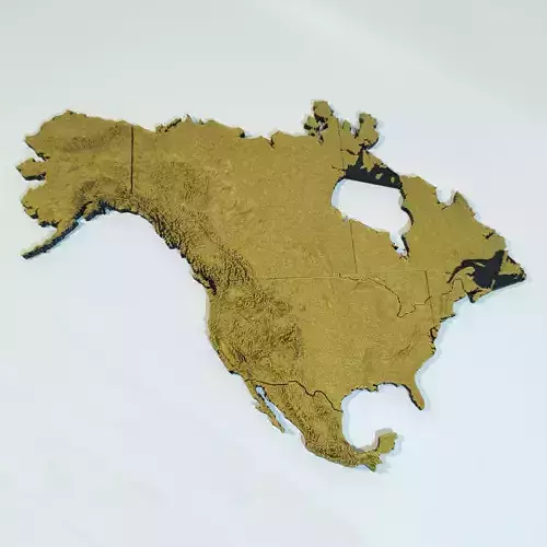 Topographical map of North America with borders 3D print model