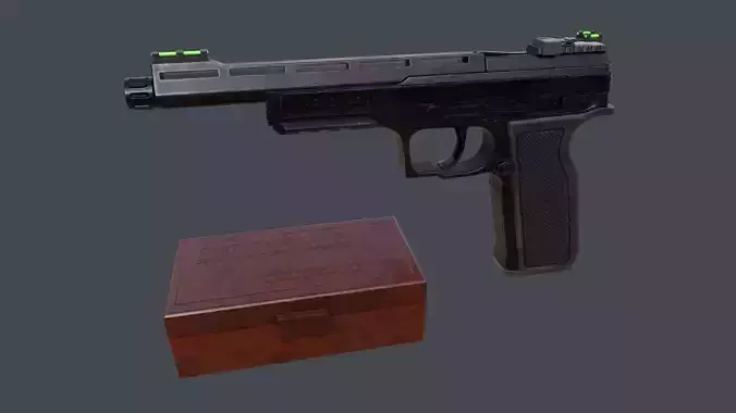 Pistol Long Range and Ammo Box Low-poly 3D model