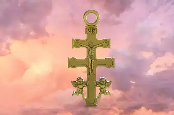 Caravaca cross model pendant with Jesus and angels