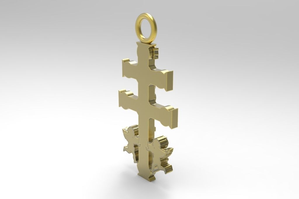 Caravaca cross model pendant with Jesus and angels 3D print model_4
