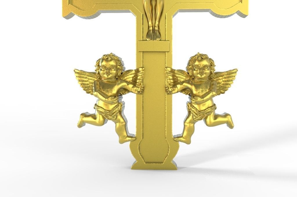 Caravaca cross model pendant with Jesus and angels 3D print model_2