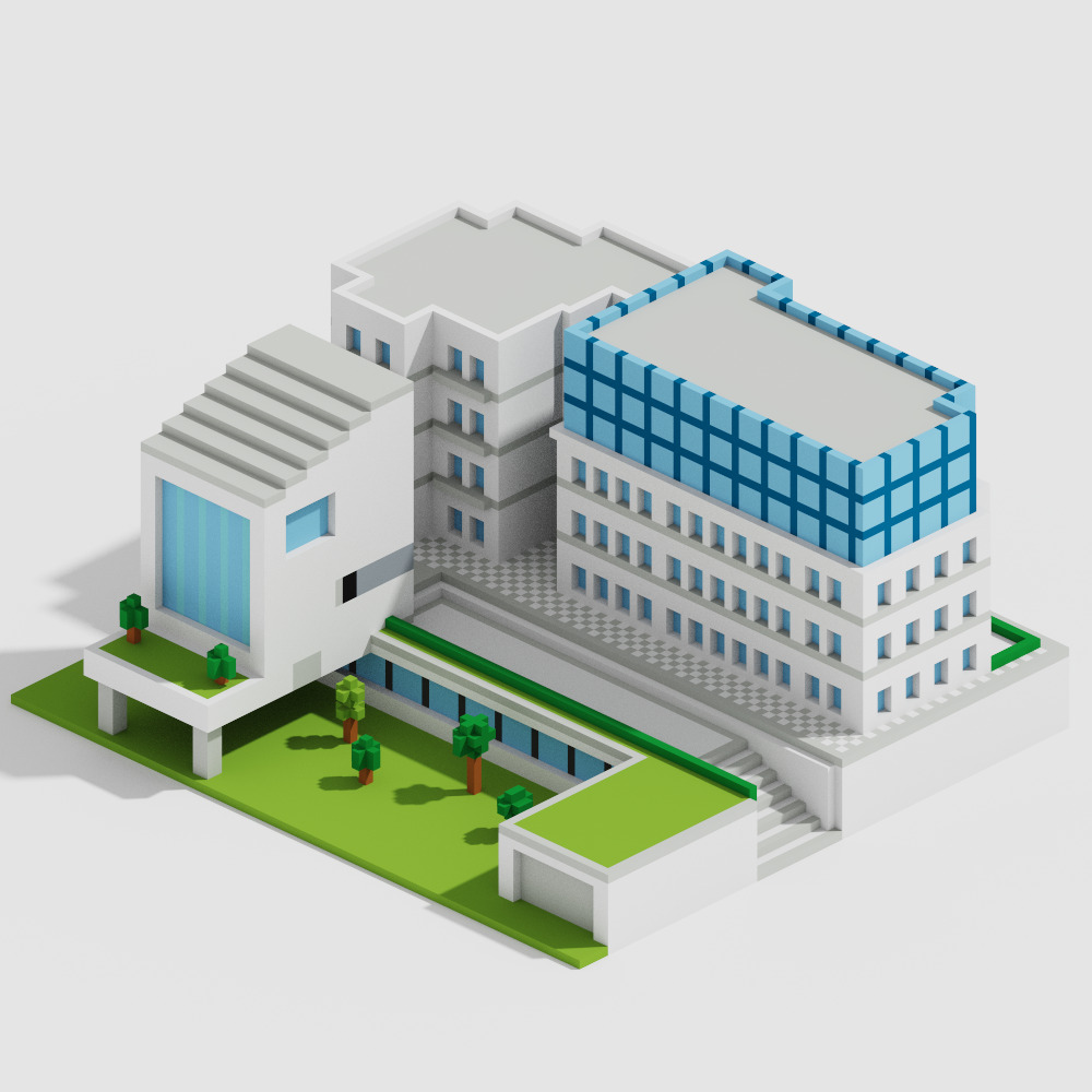 Voxel Modern Buildings Pack Low-poly 3D model_3