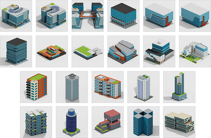 Voxel Modern Buildings Pack Low-poly 3D model