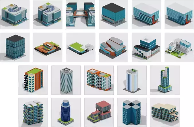 Voxel Modern Buildings Pack Low-poly 3D model