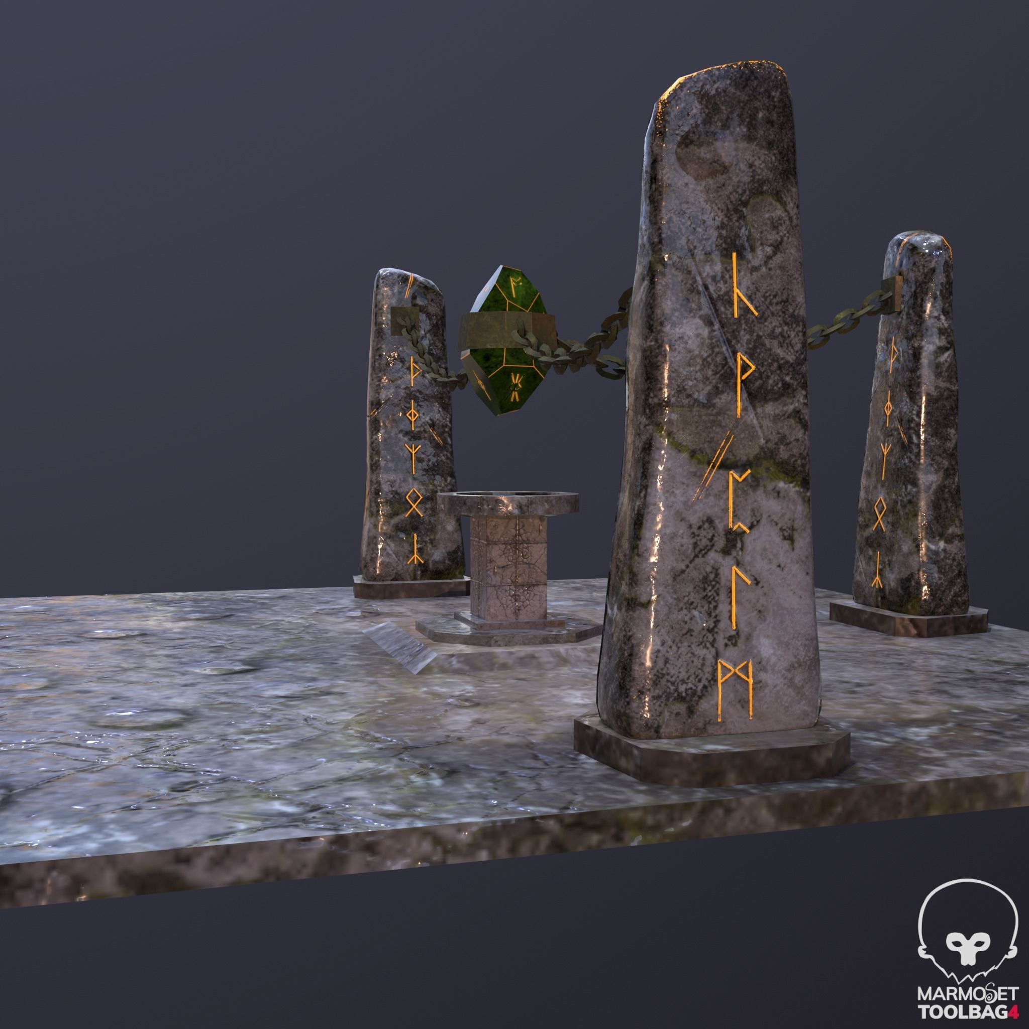 Chained Runic Stone and Altar Low-poly 3D model_9