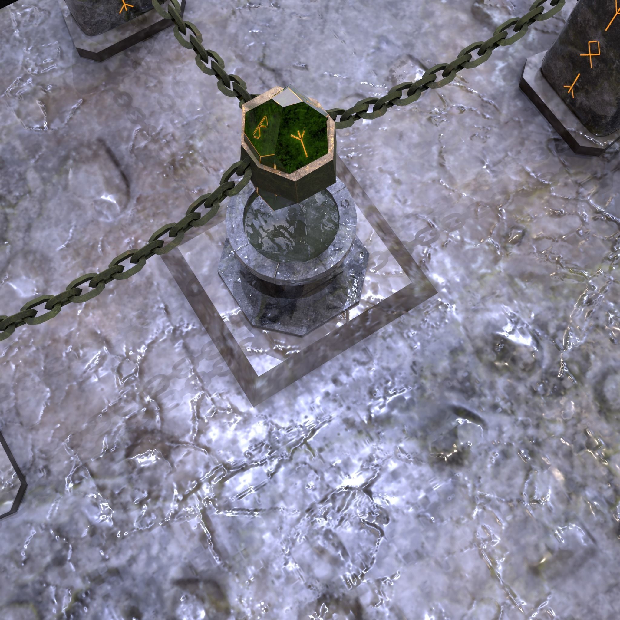 Chained Runic Stone and Altar Low-poly 3D model_6
