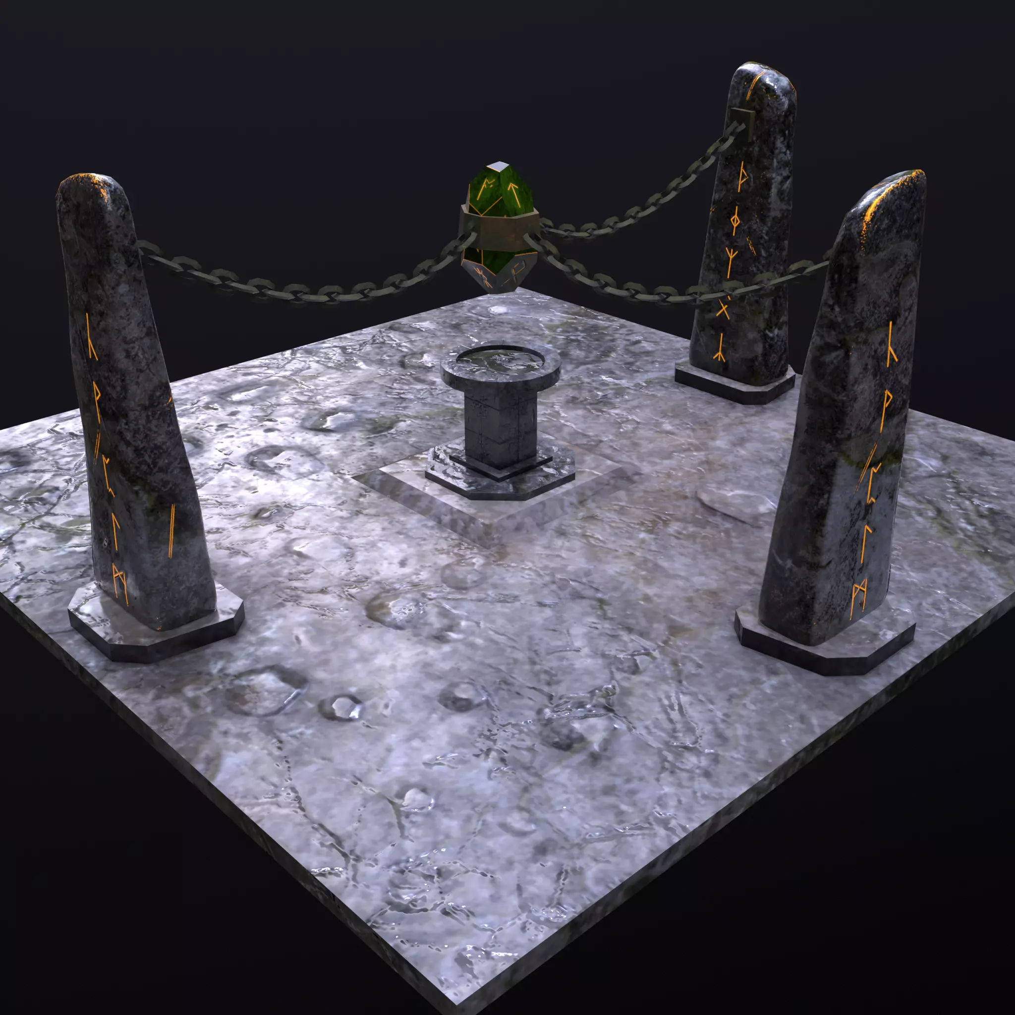 Chained Runic Stone and Altar Low-poly 3D model_0