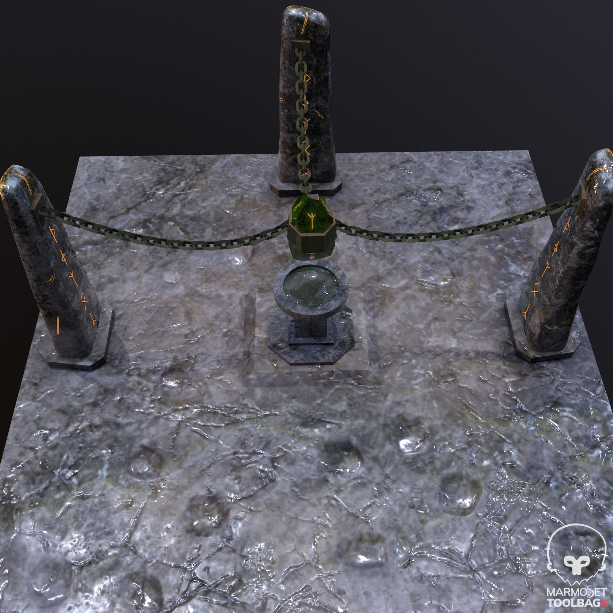 Chained Runic Stone and Altar Low-poly 3D model_3
